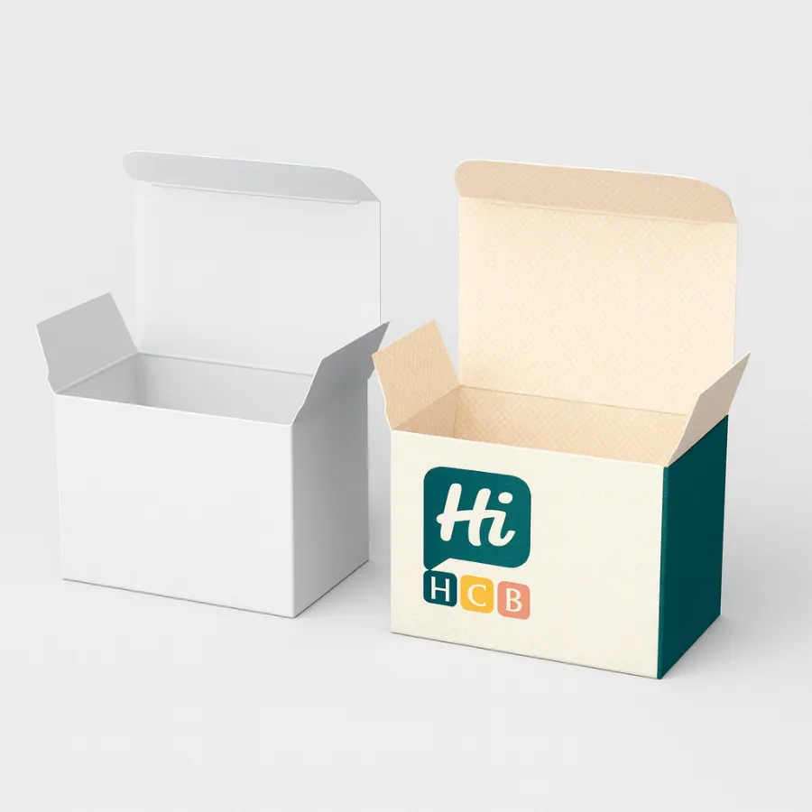 Two small- square folding boxes- open- for handkerchiefs- one custom-printed inside- class=
