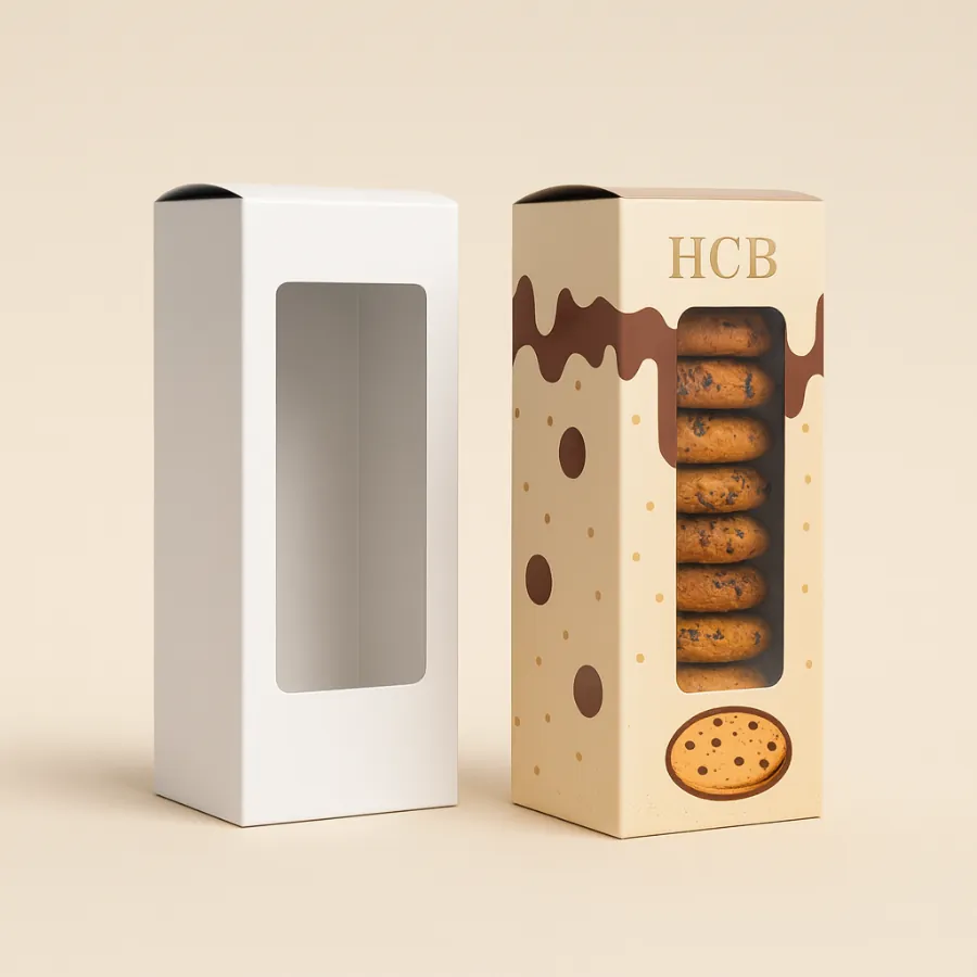 Tall printed cookie boxes with vertical window- class=