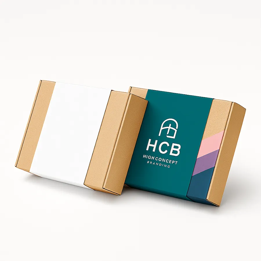 Eco-friendly custom mailer sleeves with kraft material base and branded teal printed sleeve- ideal for stylish product packaging and branding-