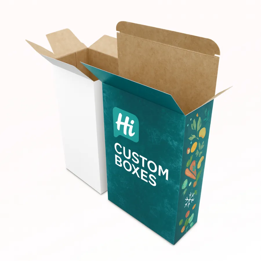 White and printed frozen food boxes featuring a clear window displaying meatballs- class=