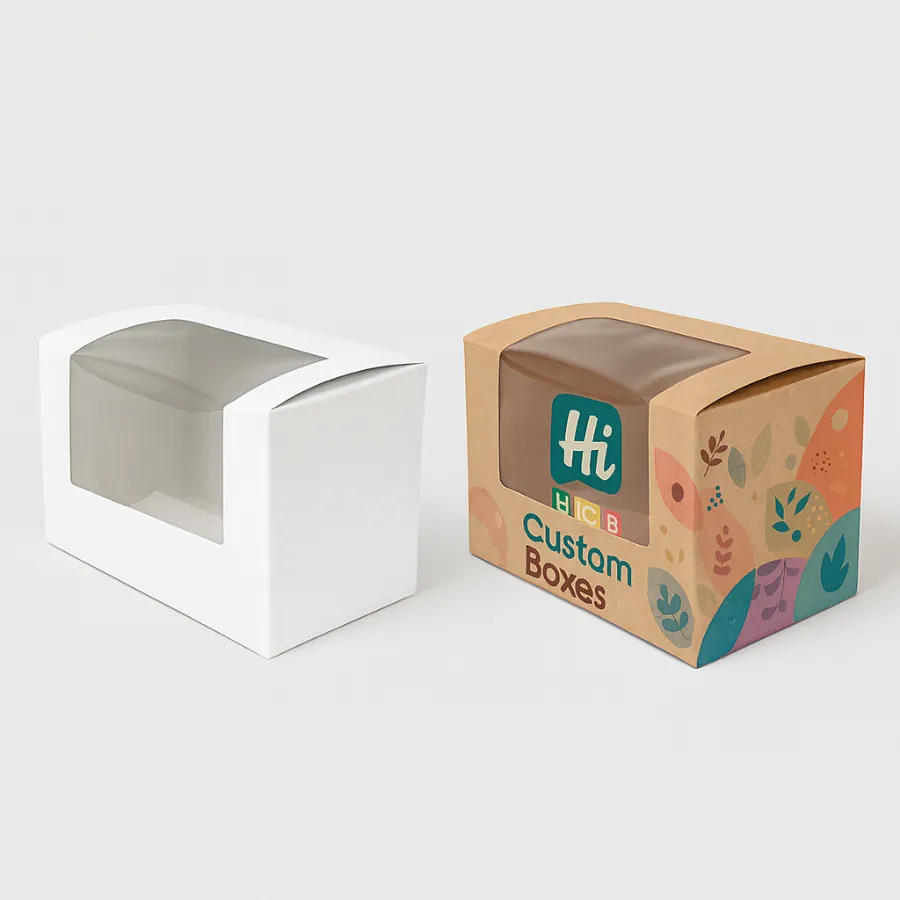 Kraft window packaging boxes with transparent panel- eco-friendly printed design for bakery and retail product packaging-