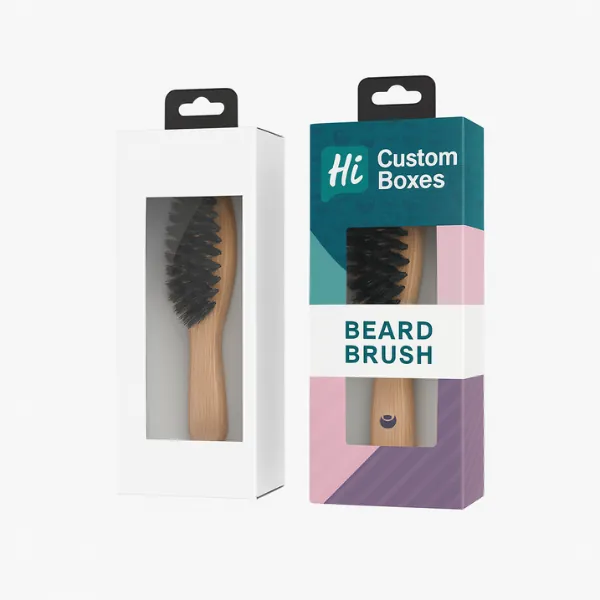 Printed beard brush packaging box with transparent window- designed for beard care accessories and grooming products-