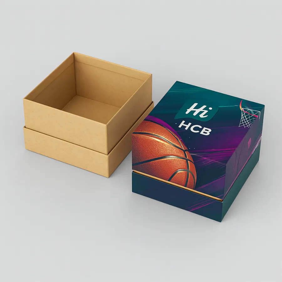 Custom rigid packaging box with a basketball design- perfect for sports merchandise or premium product presentation- class=