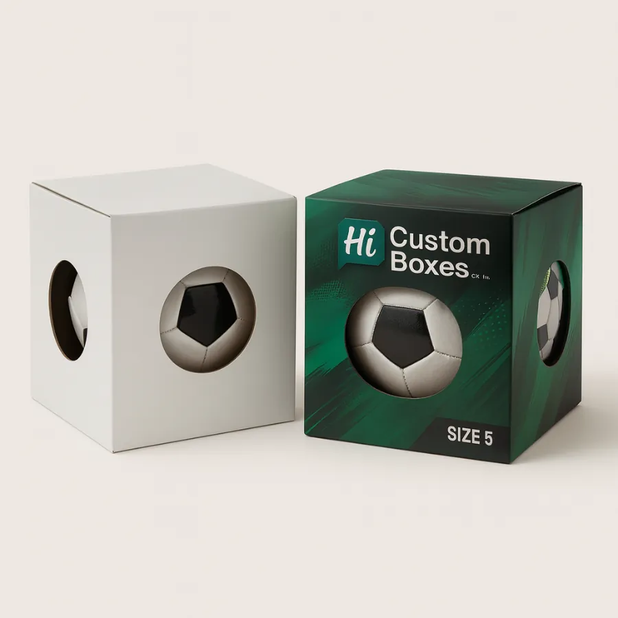 Printed custom football boxes with green design and branding- size 5 ball packaging-