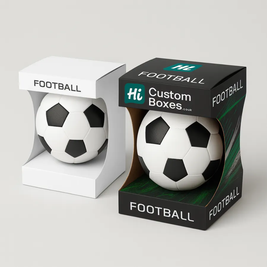Luxury football packaging boxes with stylish open display design in black and white options- class=
