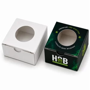 Custom CBD shatter boxes with die-cut windows for product visibility and shelf appeal.