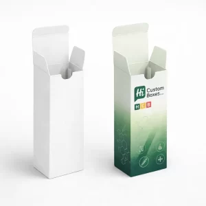 Two tall, open-top boxes, one plain white and one with green medical-themed graphics.