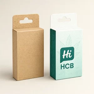 Custom CBD pre-roll packaging with hanger tab- showing kraft and printed design