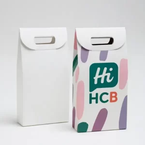 Custom printed gable box with built-in handle- colorful Hi Custom Boxes branding - ideal for retail or gifts