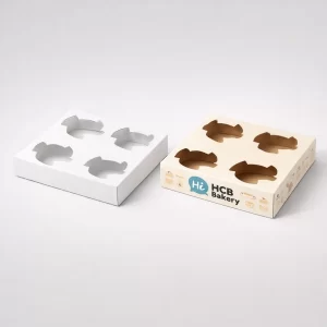 Two-piece rigid gift boxes with lids, featuring a minimalist white design and a branded teal version.