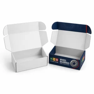 Two sleek black and yellow wheel bearing boxes featuring professional automotive branding and technical illustrations.