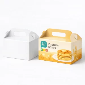Premium bespoke pancake boxes featuring elegant typography and high-quality cardboard material for luxury food packaging.