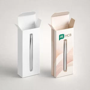 Customised bespoke tweezer boxes with unique patterns and luxury branding elements for professional beauty tools