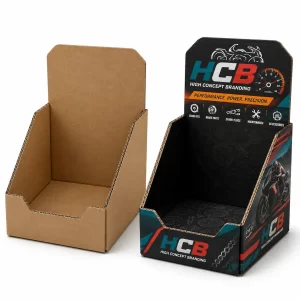 Sleek black and orange bike parts packaging boxes with professional branding for wholesale retail display.