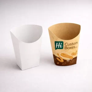 Two tapered churros cups, one plain white and one featuring custom red churros branding.