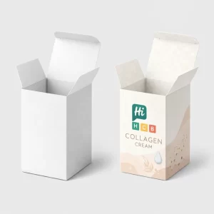 Custom printed cardboard boxes for collagen powder with a clean, modern aesthetic and vibrant branding.