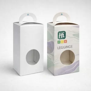 Two vertical boxes with circular windows and handles, one white and one with wavy patterns.