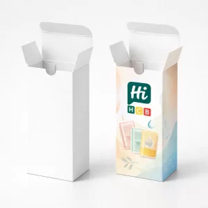 Fully personalised cosmetic sachet boxes featuring unique brand logos, vibrant colours, and custom finishing details.