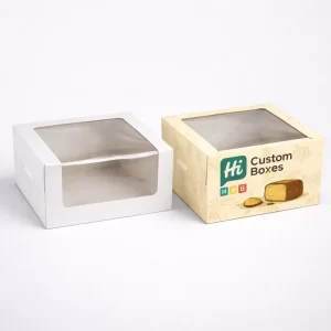 Two premium flip-top magnetic boxes, one plain white and one featuring elegant loaf cake branding.