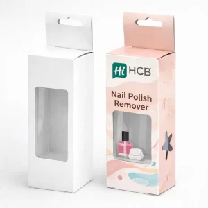 Two hanging display boxes with windows- showing a plain white and a pink branded version