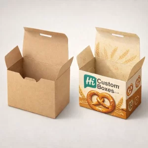 Vertical medicinal-style boxes, one blank white and one with HCB branding and teal wave patterns.