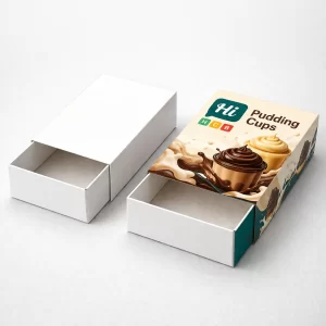 Two open corrugated cardboard mailer boxes, one plain white and one featuring teal pharmaceutical-style branding.