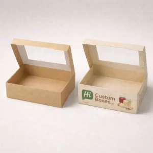 Elegant white and brown scone boxes with large transparent windows to showcase fresh bakery items.