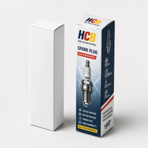 Vertical black and orange spark plug packaging boxes with high-quality custom printing and branding.