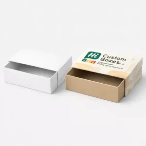Two sliding drawer-style boxes, featuring a rustic brown interior and a branded white outer sleeve.