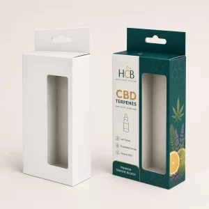 Premium black and gold terpene boxes featuring a custom die-cut window for product visibility.
