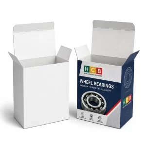 Sleek black and orange wheel bearing packaging boxes with professional branding for wholesale retail display.