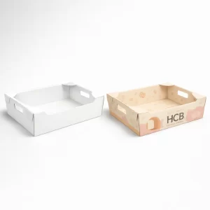 Two open corrugated mailer boxes, one plain white and one featuring vibrant pet-themed illustrations.