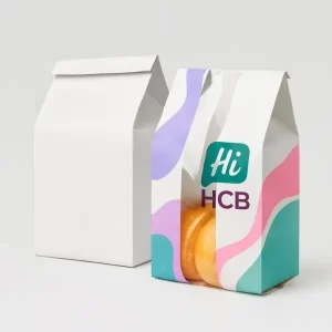 White custom paper shopping bag with twisted handles and colorful printed design- ideal for retail packaging