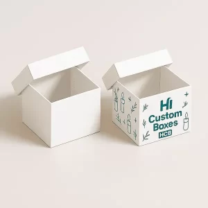 Custom candle gift boxes with lift off lids shown in blank and printed designs for luxury packaging