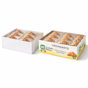 Various sizes of durable croissant boxes produced by specialist manufacturers for commercial bakery packaging needs.