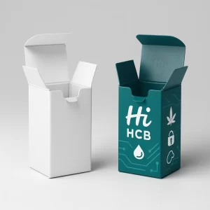 Tall custom child-resistant box for oil or e-liquid, featuring a protective tuck end.