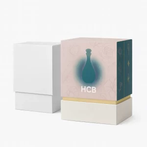 Two open gift boxes- left is plain white with black interior- right is teal with floral design