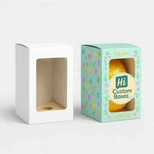 Custom Easter egg boxes with vertical window, tall folding carton design.