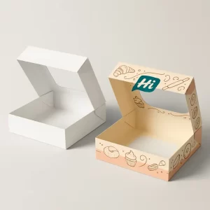 Printed pastry boxes with handle and artistic dessert illustrations- ideal for cupcakes- pastries- and bakery treats