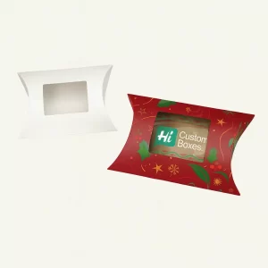 Christmas pillow box packaging with custom printing for holiday gifts and treats