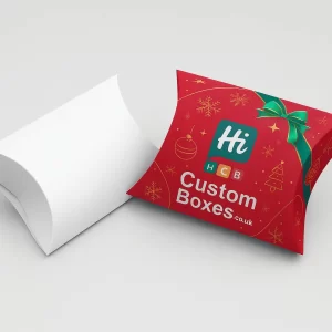 Custom Christmas pillow boxes with logo for festive gift and seasonal packaging