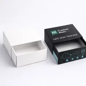 Two open mailer boxes, one natural brown kraft and one with custom interior printing.