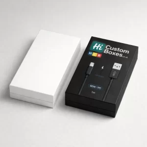 Two premium two-piece rigid boxes; one plain white and one black with detailed product printing.