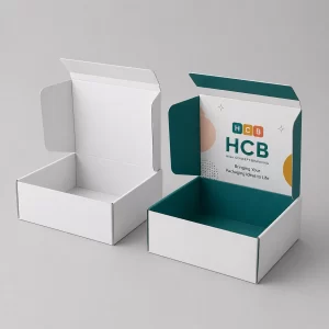 Open white and branded mailer boxes showing a clean interior for direct-to-consumer product shipping.
