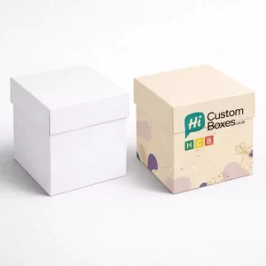 Square rigid gift boxes with detachable lids- one plain white and one with floral branding