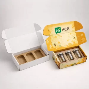Honey packaging boxes for retail display, storage, and transportation