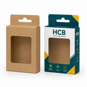 Custom kraft hanger boxes with window for retail product display and protection
