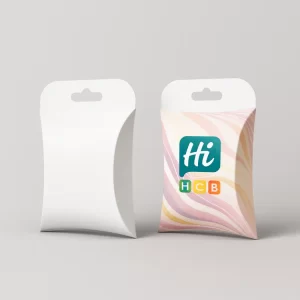 Small pillow boxes with hang tabs- featuring one plain white and one with orange waves