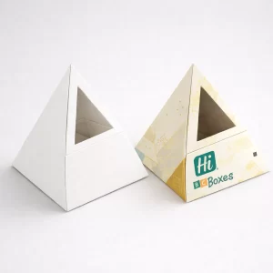 Custom pyramid boxes with windows for enhanced product visibility and display