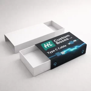 A premium two-piece sliding drawer box featuring a white inner tray and a black outer sleeve.